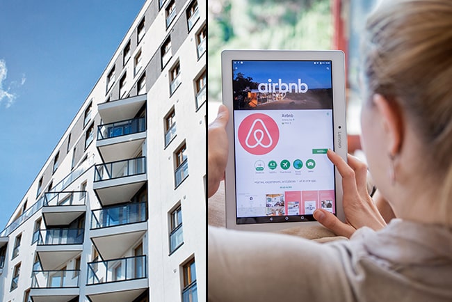 En bild på en lägenhet och tjej som letar bostad på airbnb