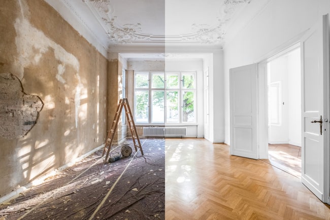 rum i lägenhet före och efter renovering
